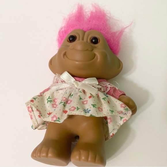Vtg Troll Pink Hair Troll Doll with Floral Dress - Picture 13 of 16